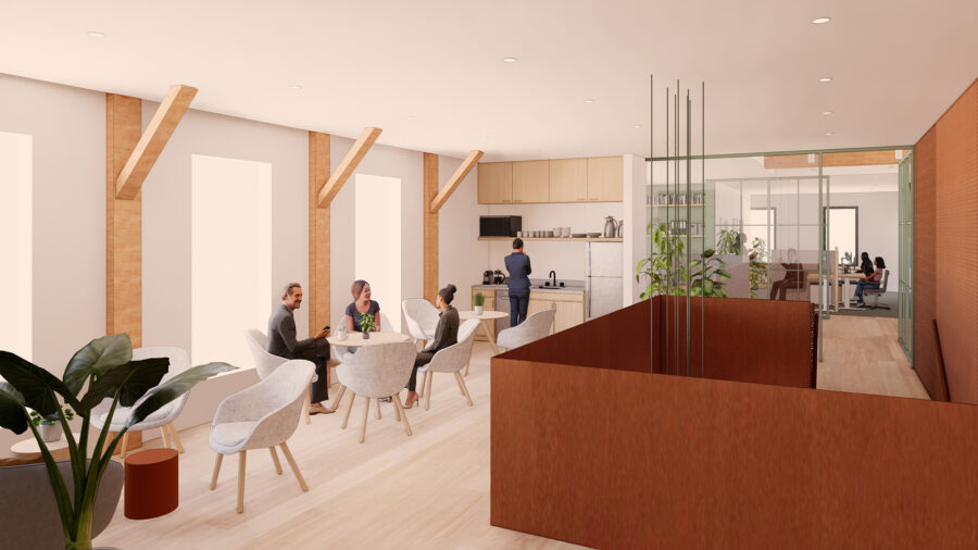 Workspace with existing heavy timber structure