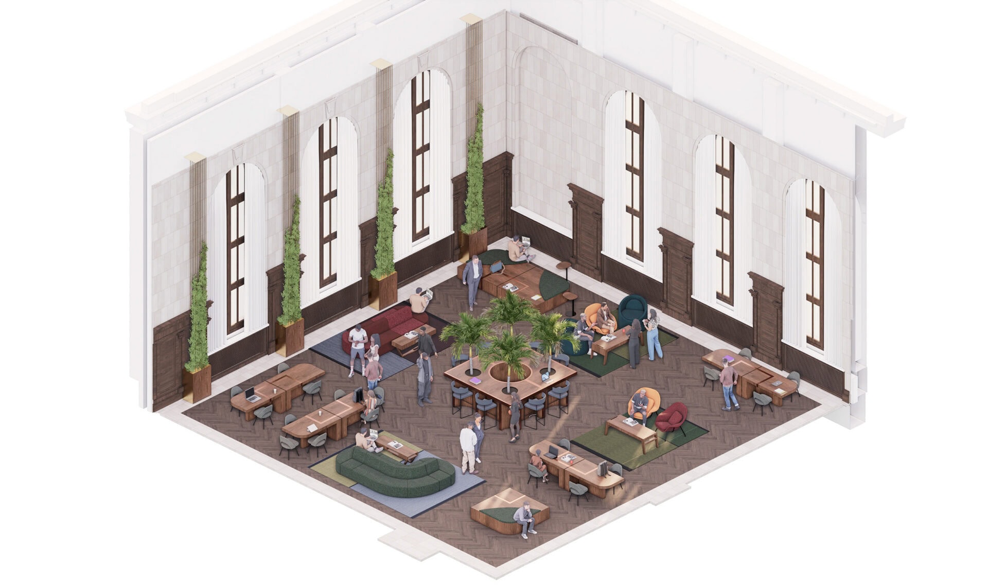 Michigan Central Detroit study lounge axon drawing